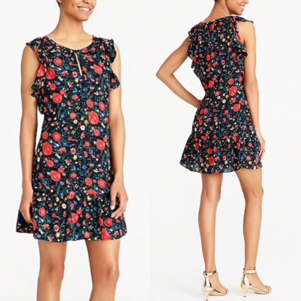 NEW J. Crew Floral Flutter Dress Ruffle Detail